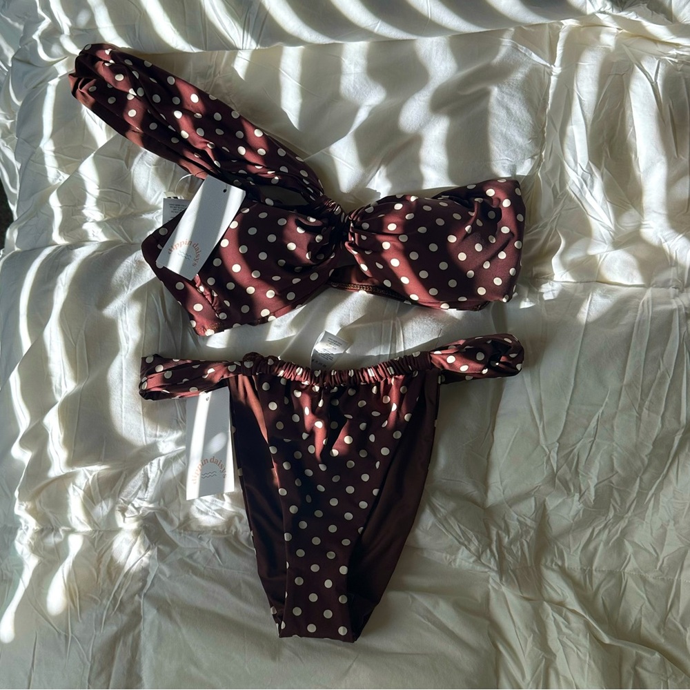 Brand new, medium Dippin Daisy’s brown polka dot bikini